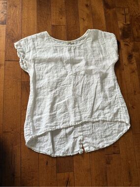 Women's White Linen Blend Short-Sleeve Blouse - Brand Not Visible